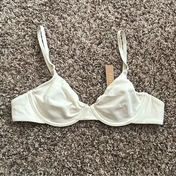 NWT SKIMS Cotton Jersey T Shirt Bra In Bone White - Picture 6 of 8